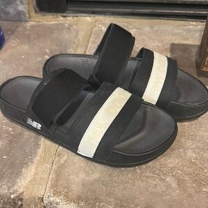 New Balance Black and Cream Slides